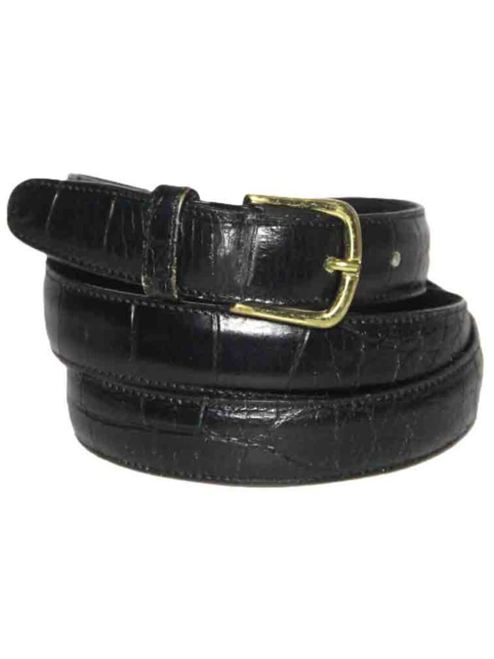 Vintage Leegin Black Leather Belt Brass Buckle Croc Pattern Men's Size 36